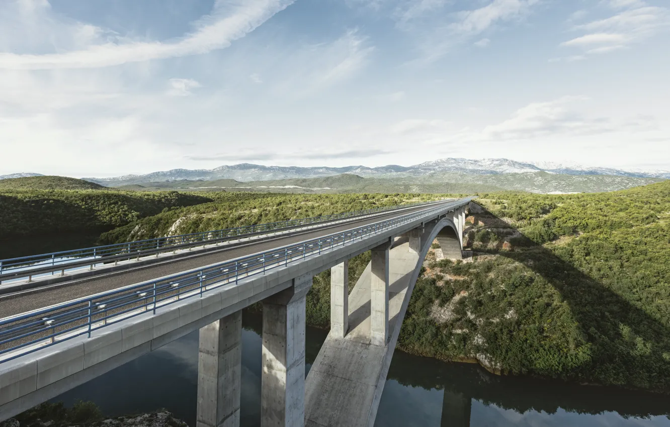 Photo wallpaper sky, bridge, cloud, mountain