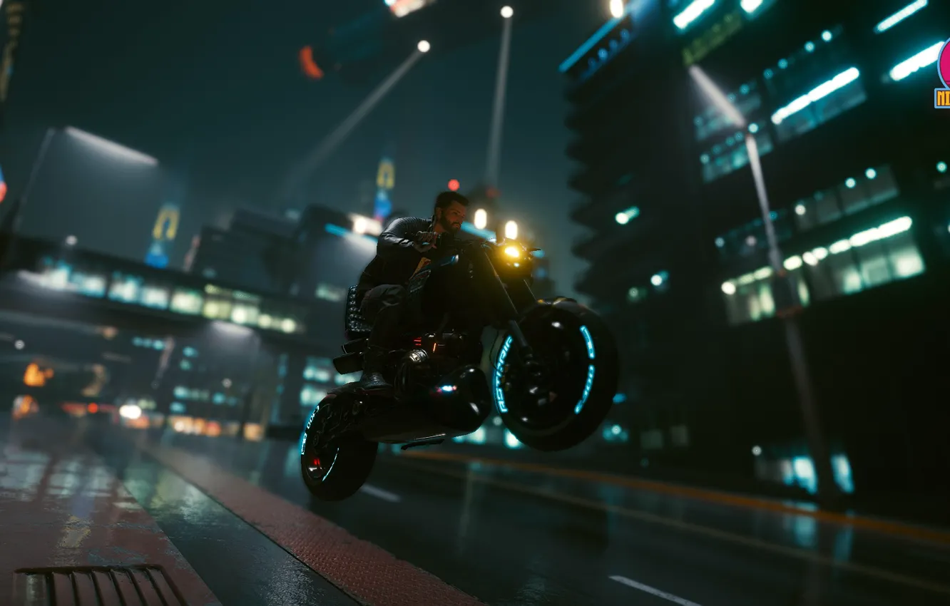 Photo wallpaper night, The city, motorcycle, cyberpunk, Cyberpunk 2077, Cyberpunk, cyberpunk 2077