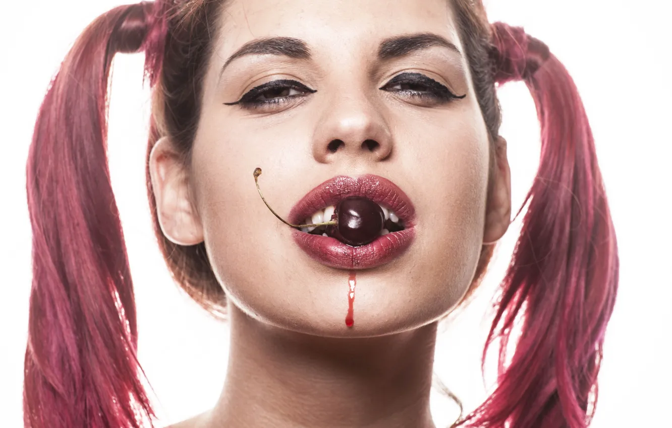 Photo wallpaper girl, cherry, portrait