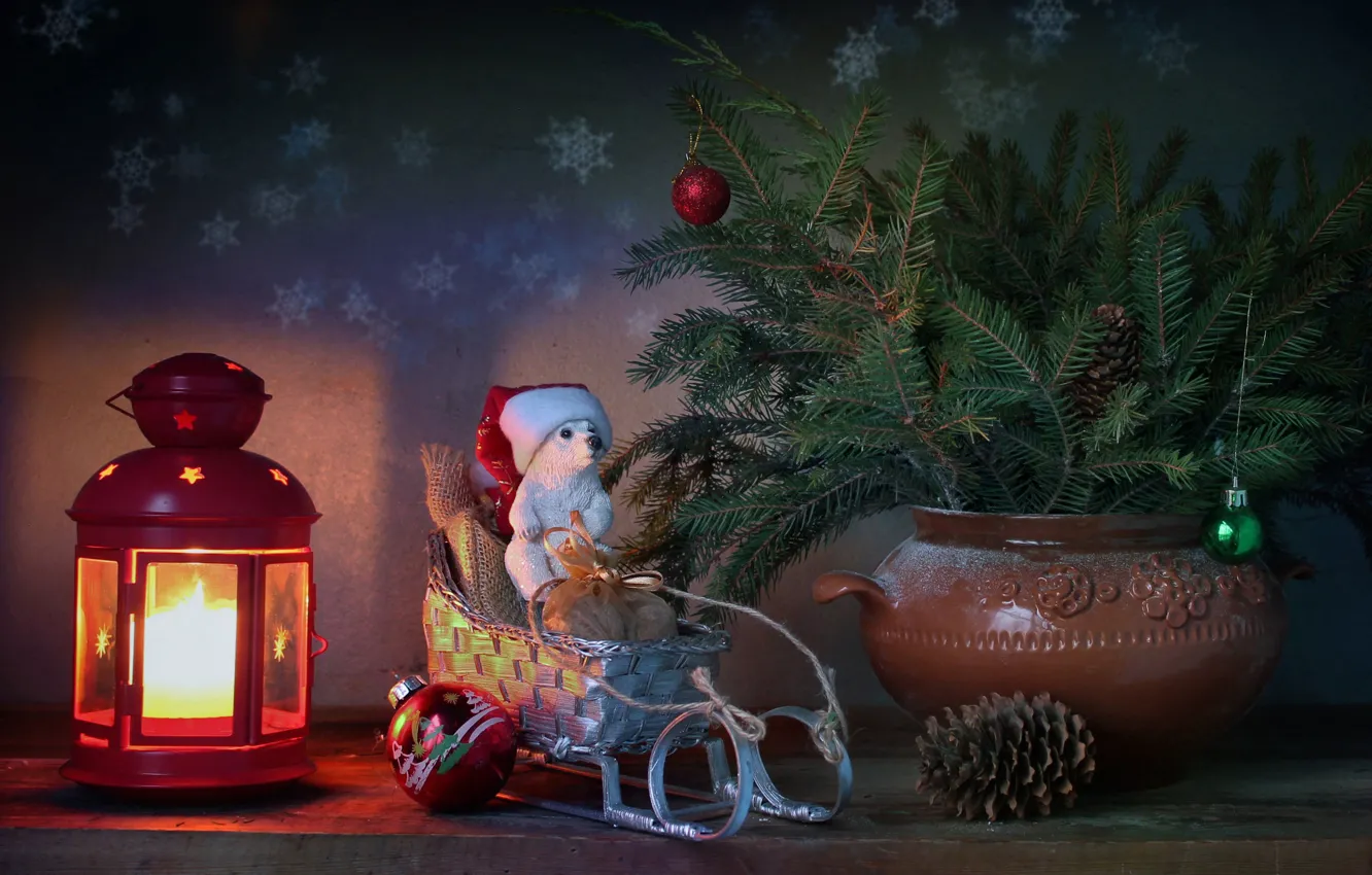 Photo wallpaper winter, tree, new year, Christmas, candle, bear, flashlight, gifts