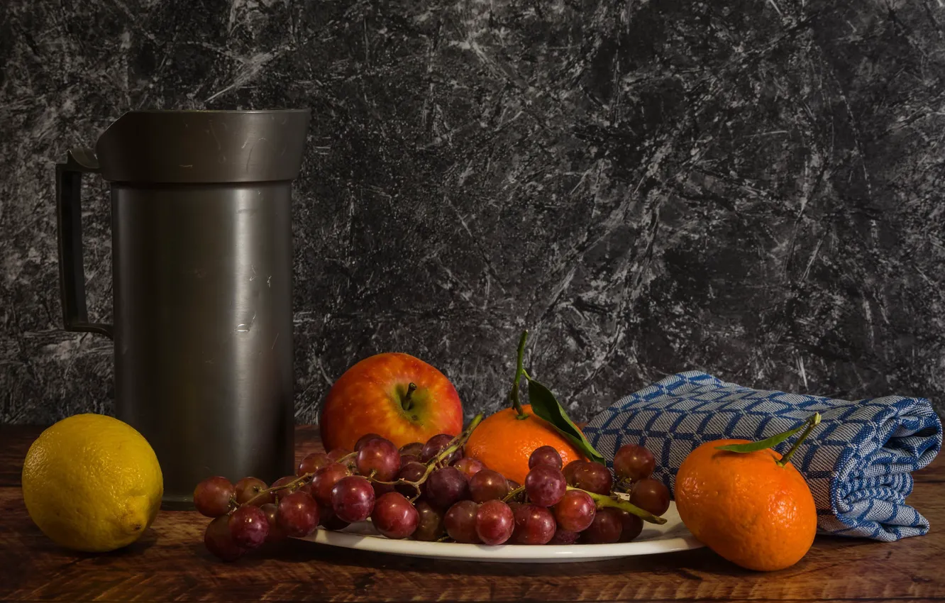 Photo wallpaper background, kettle, fruit