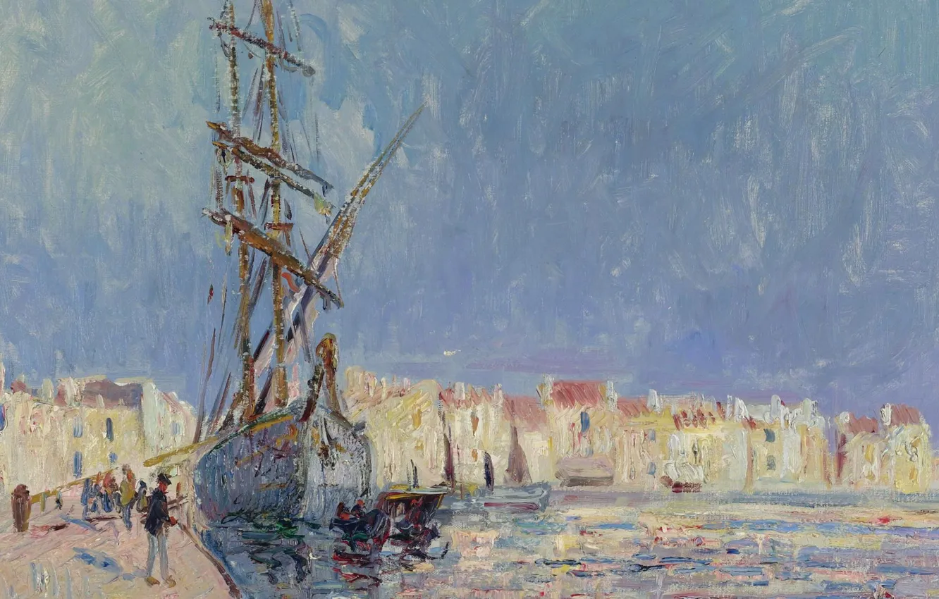 Photo wallpaper ship, home, picture, the urban landscape, Gustave Loiseau, Gustave Loiseau, The Martigues. The Port of …