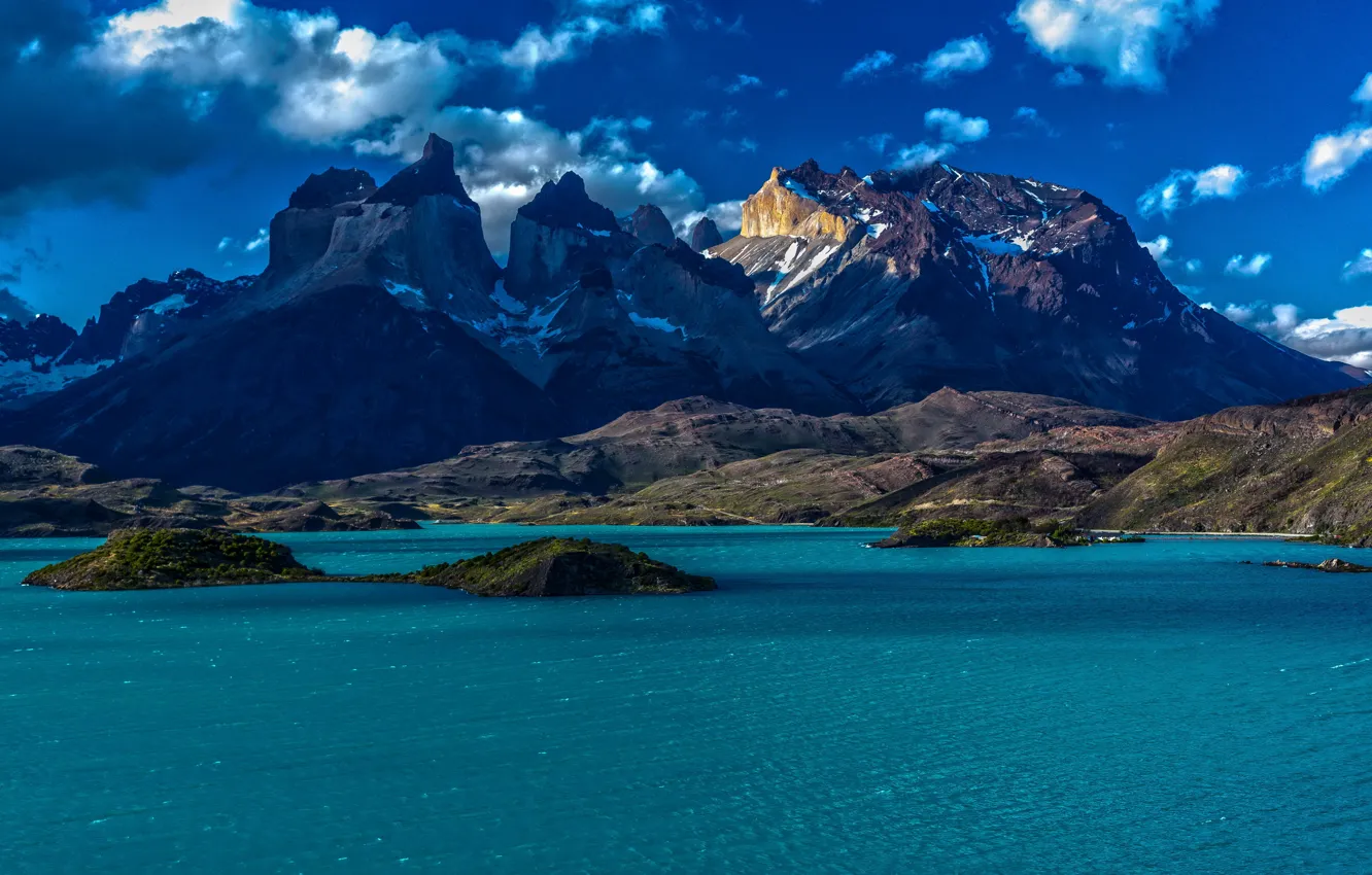 Photo wallpaper the sky, water, snow, mountains, island, nature, Chile, Chile