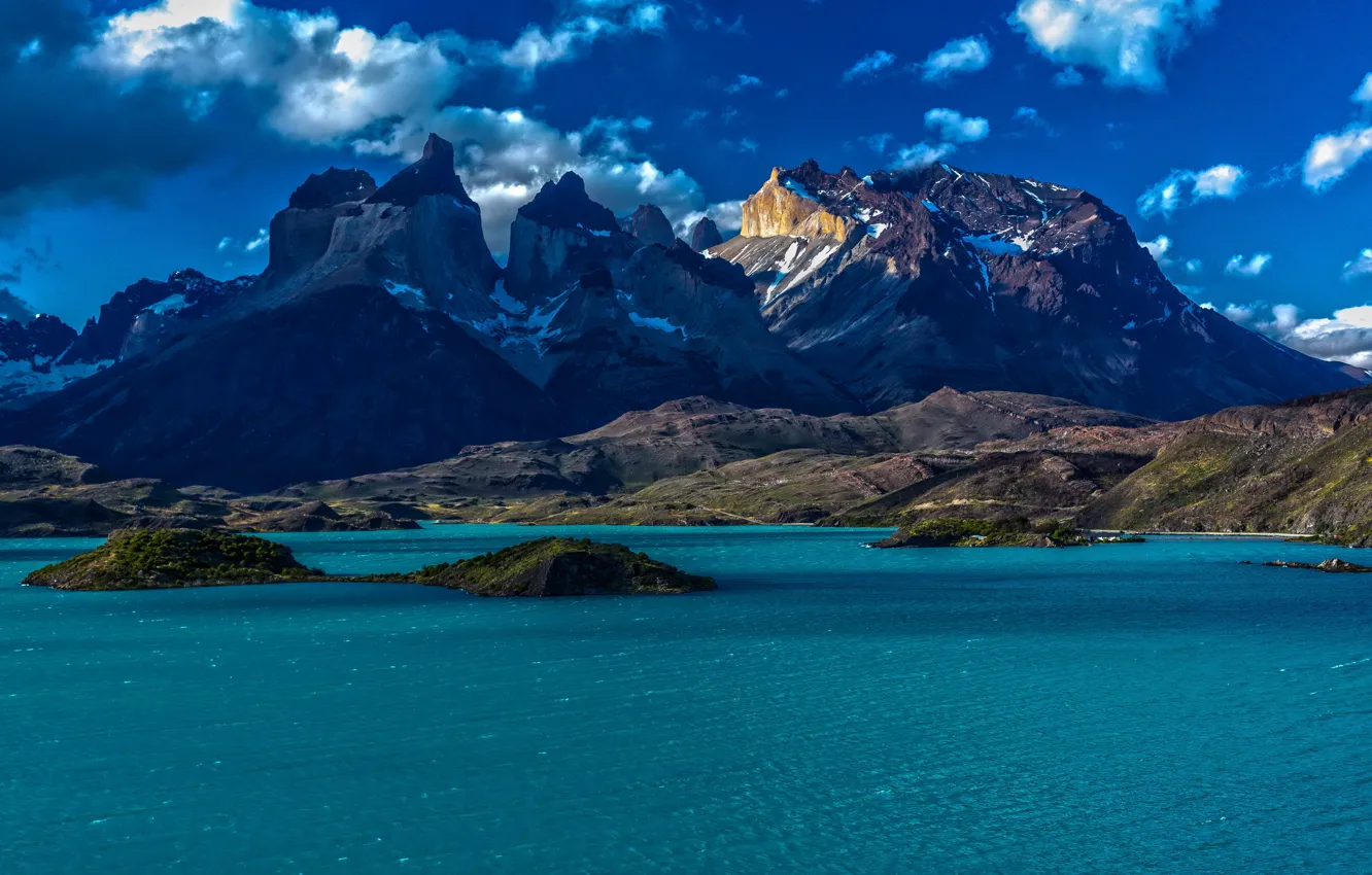 Photo wallpaper the sky, water, Islands, snow, mountains, Nature, Chile, Chile