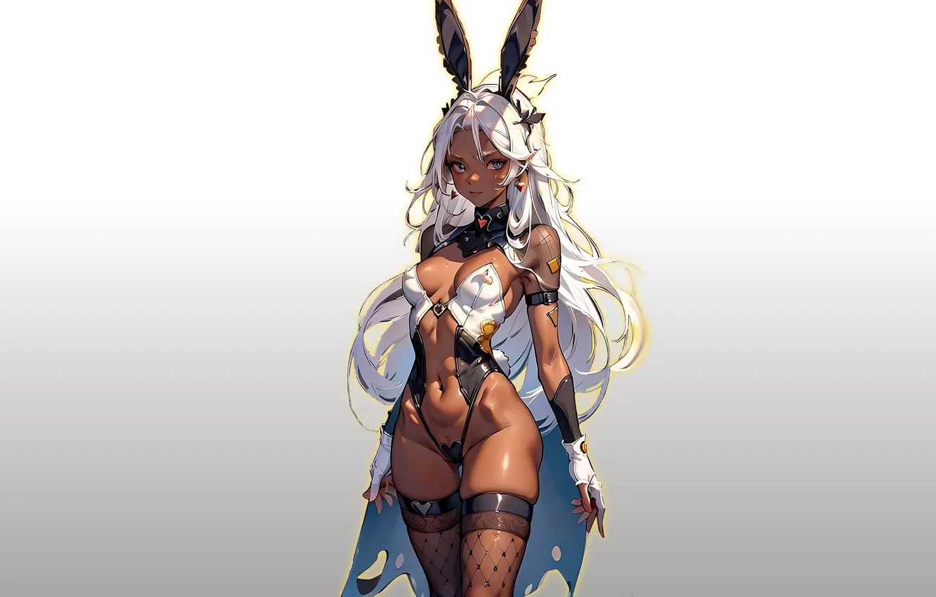 Photo wallpaper girl, hot, sexy, anime, pretty, babe, bunny, white hair