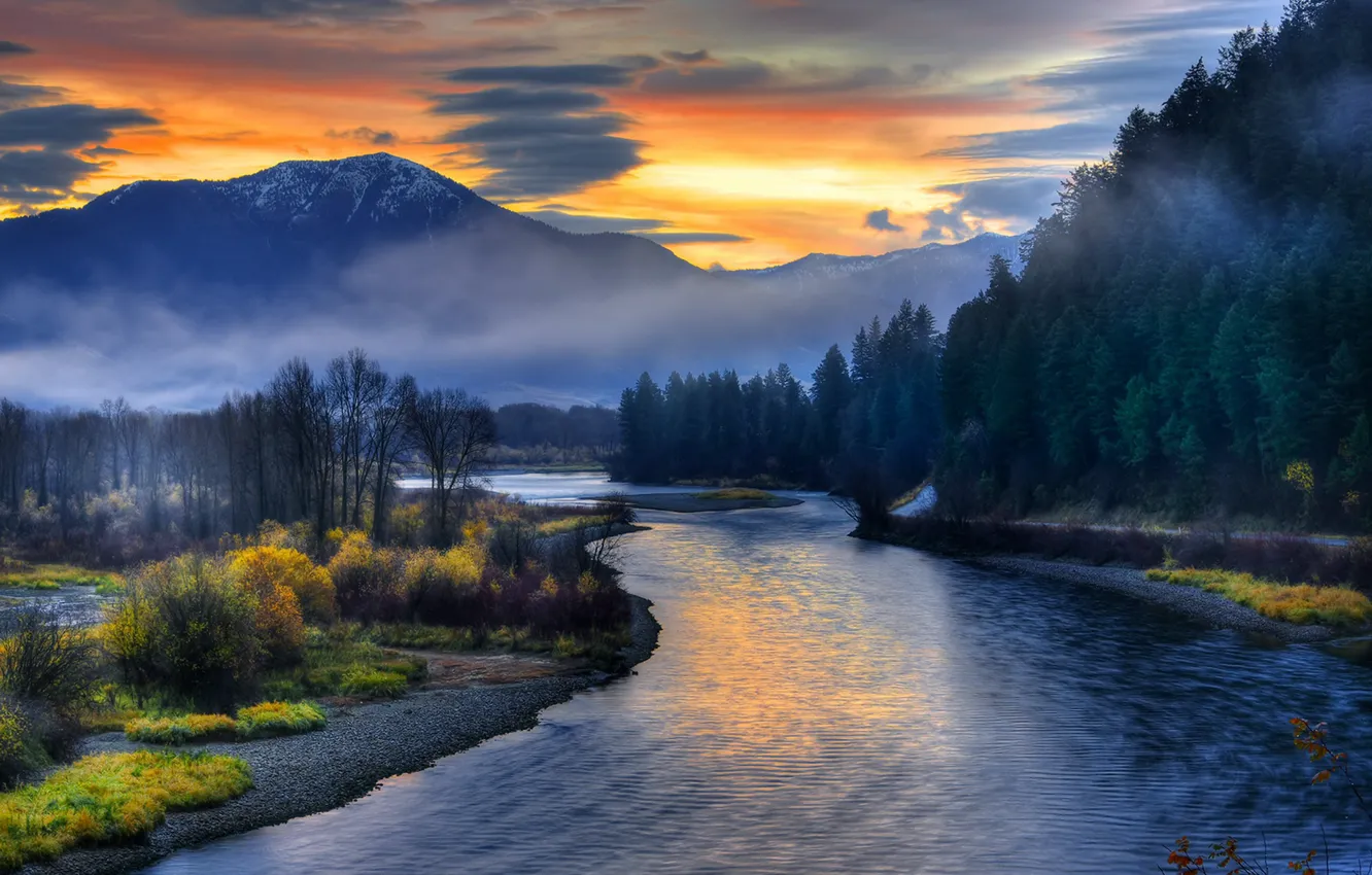 Photo wallpaper sunset, nature, river, sunrise, Idaho, Swan Valley