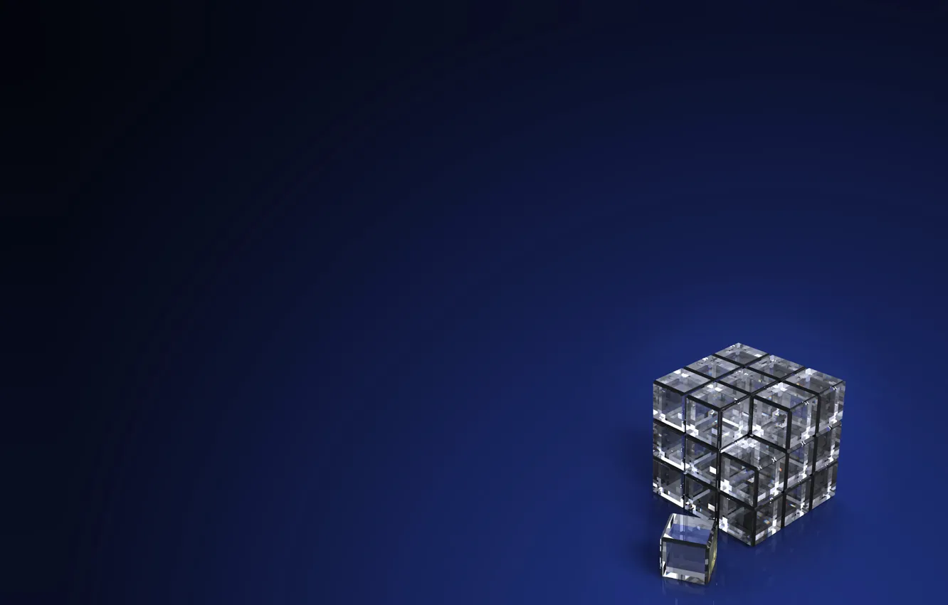 Photo wallpaper computer graphics, dark blue background, dark blue background, computer graphics, transparent cube, transparent cube