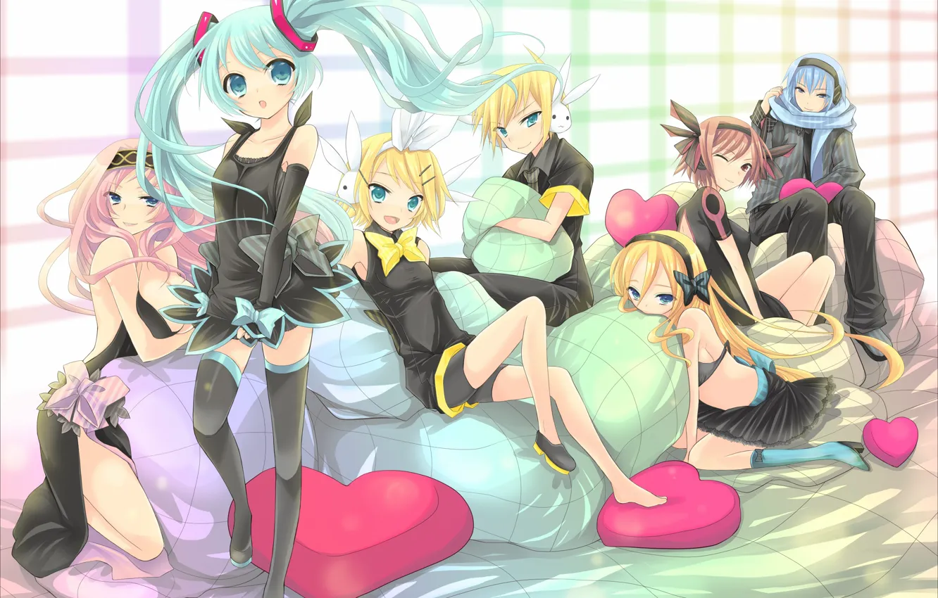 Photo wallpaper pillow, anime, art, hearts, Vocaloid, Vocaloid, characters