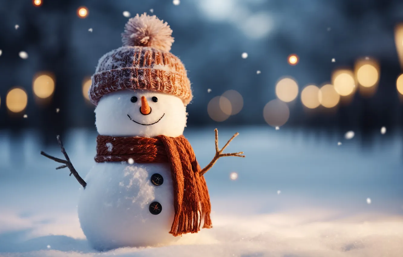 Photo wallpaper winter, snow, new year, Christmas, snowman, Christmas, winter, snow