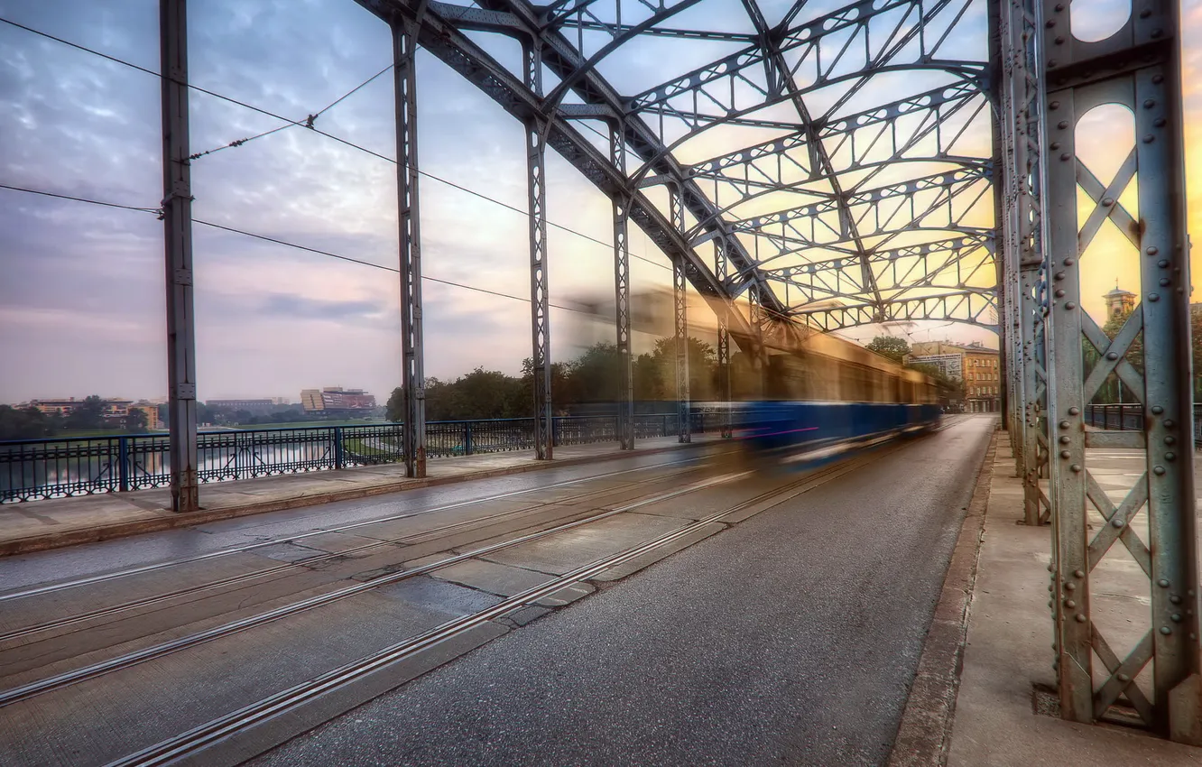 Photo wallpaper bridge, the city, tram