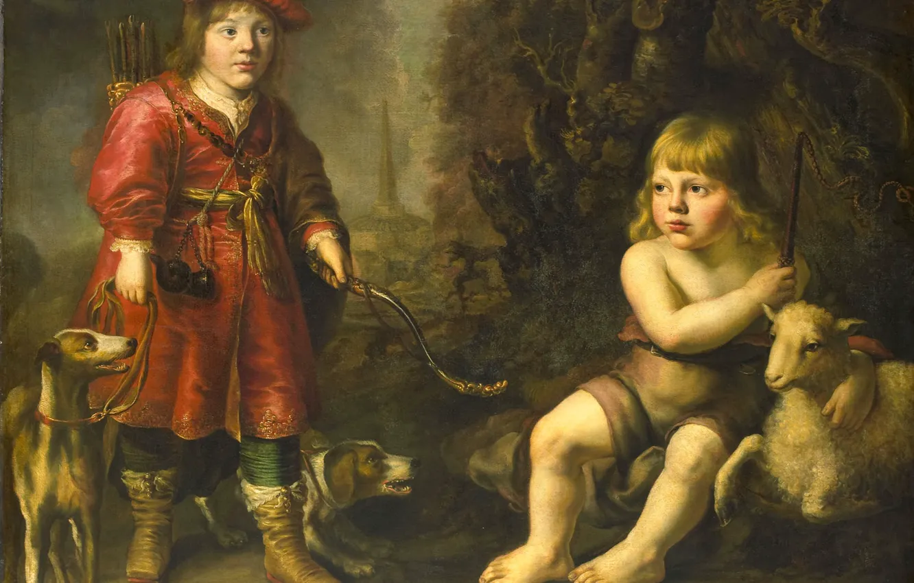 Photo wallpaper picture, genre, D.J. de Dowe, Portrait of Two Boys in the Landscape