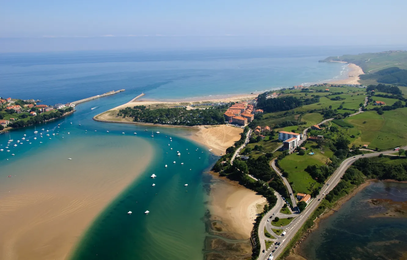 Photo wallpaper Spain, beach, Spain, Basque Country, boats, Cantabria, Basque Country, San Vicente de La Barquera