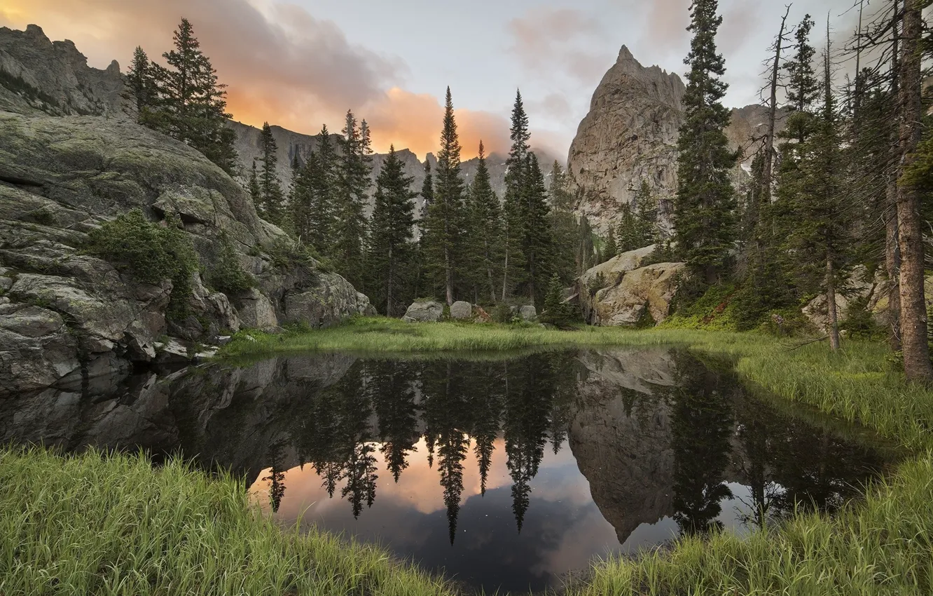 Photo wallpaper forest, the sky, lake, reflection