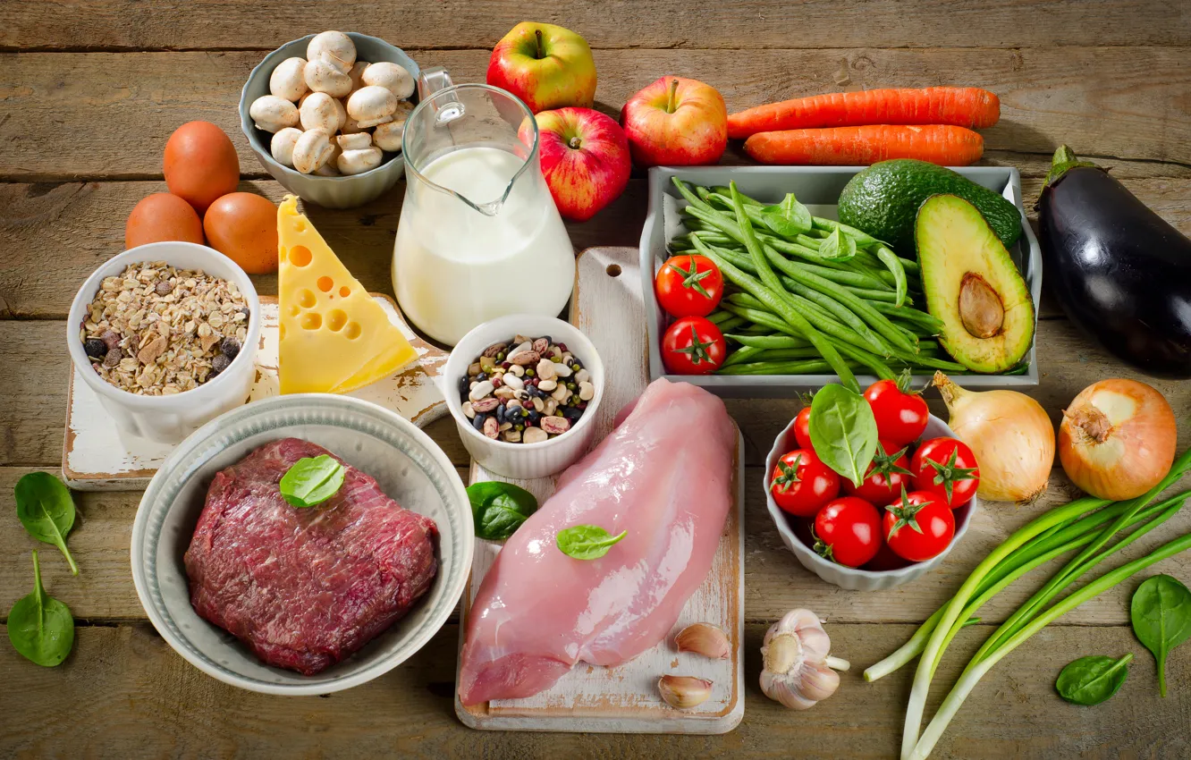 Photo wallpaper meat, fruit, vegetables