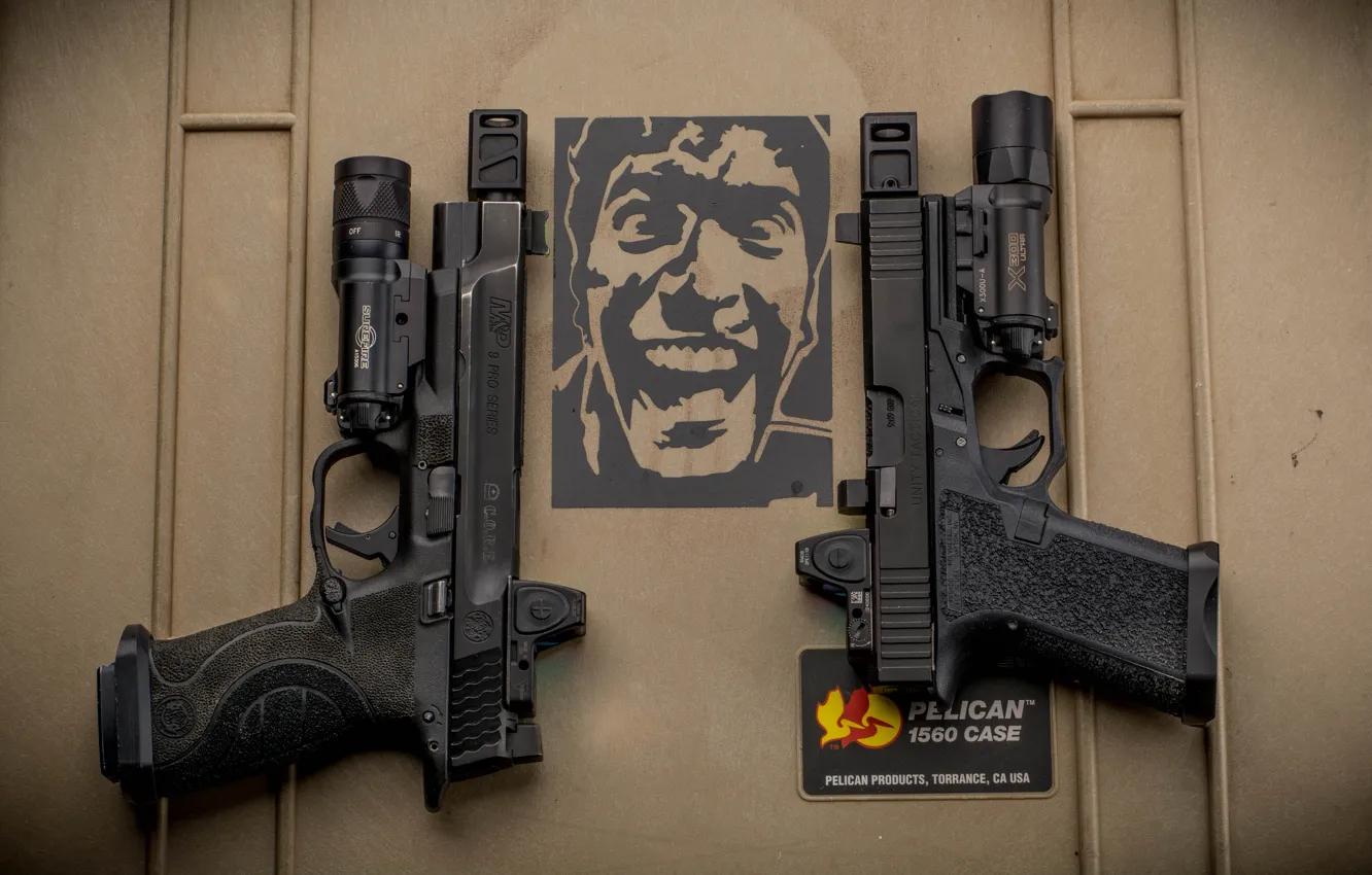 Photo wallpaper gun, background, pair, flashlight