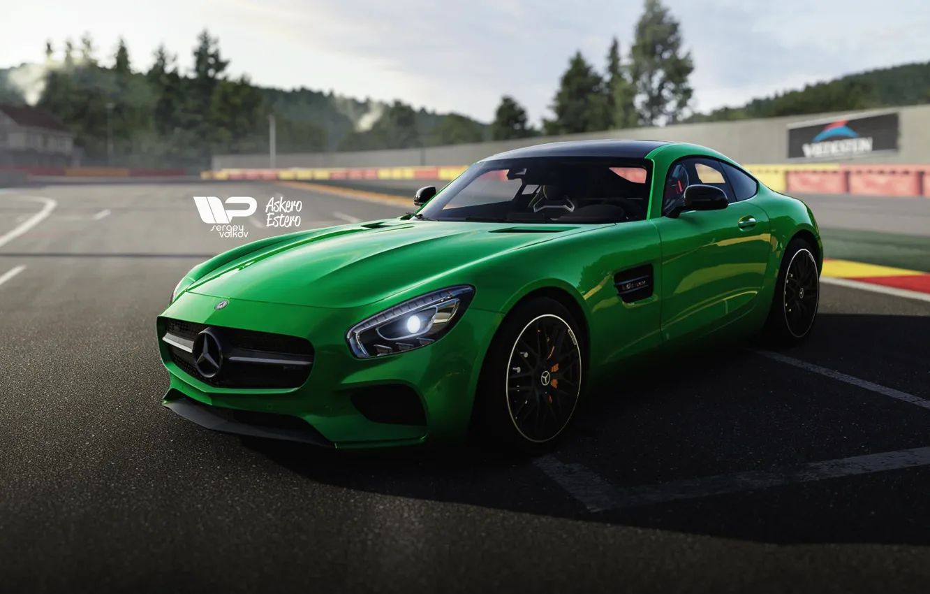 Photo wallpaper Auto, Green, Machine, Mercedes, AMG, Mercedes AMG, Forza Motorsport, Game Art