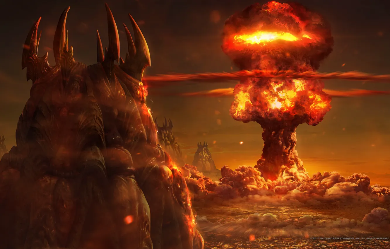Photo wallpaper the explosion, fire, starcraft, nuclear, Zerg, strategy, lose, zergs