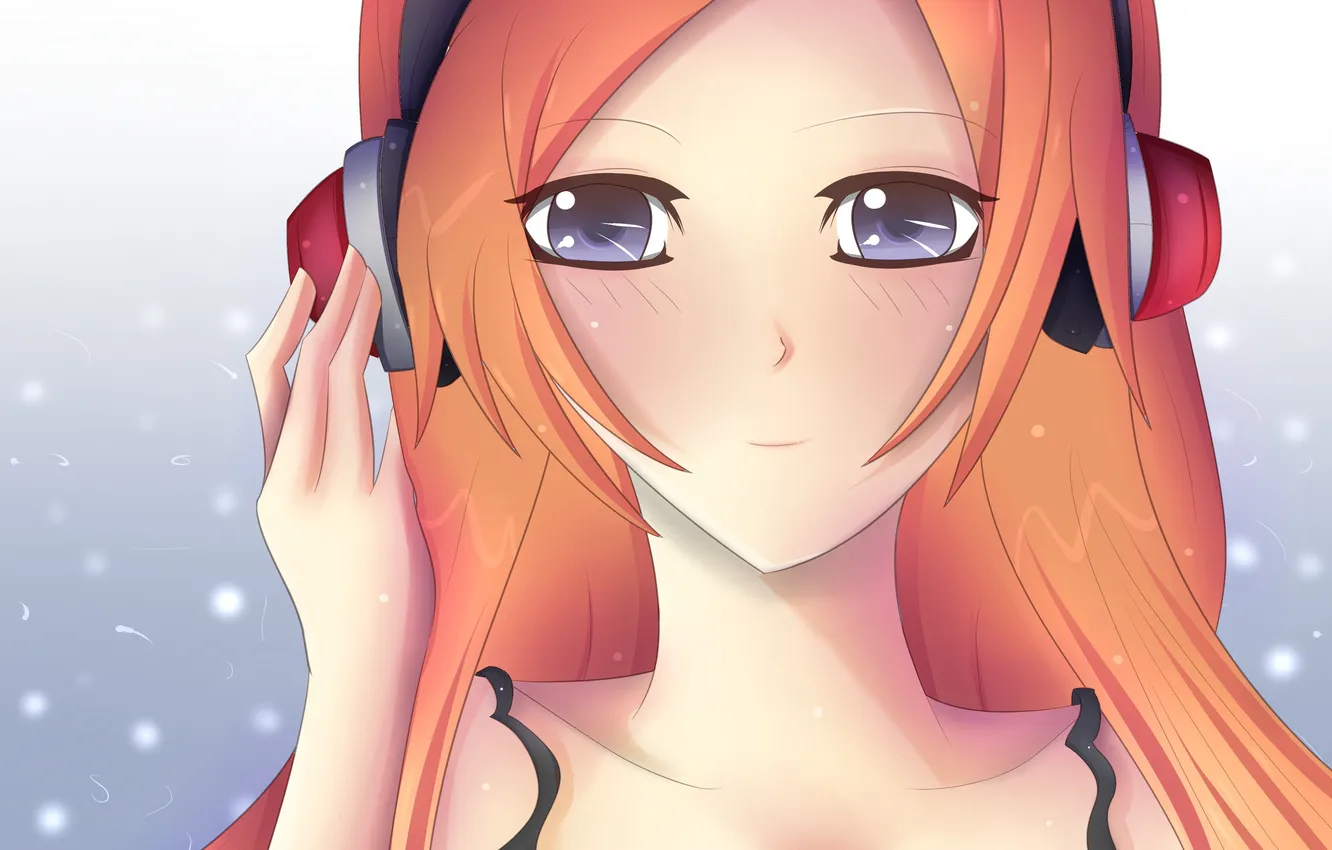 Photo wallpaper girl, smile, music, headphones, Bleach, Bleach, art, inoue orihime