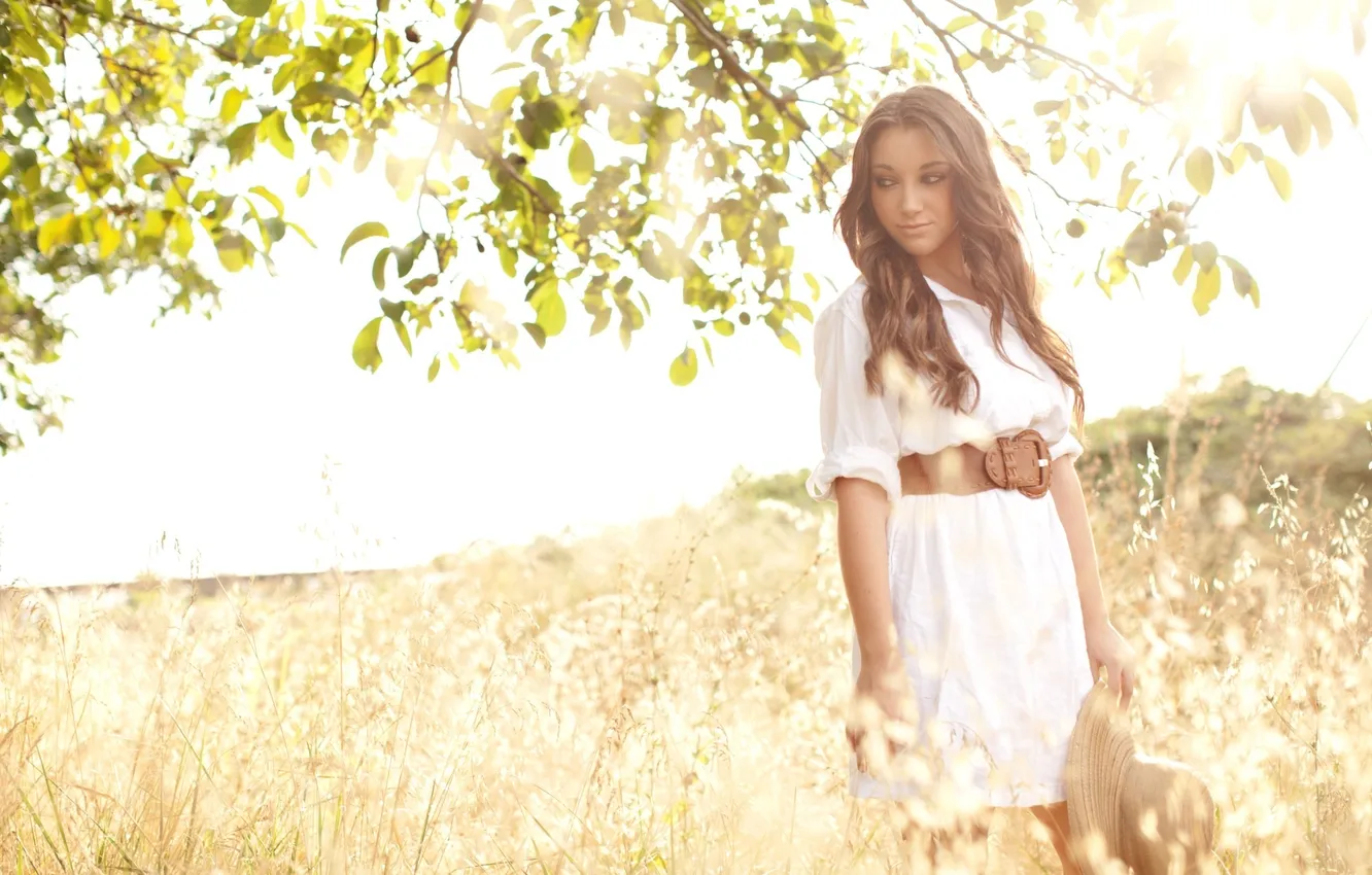 Photo wallpaper field, white, girl, nature, dress