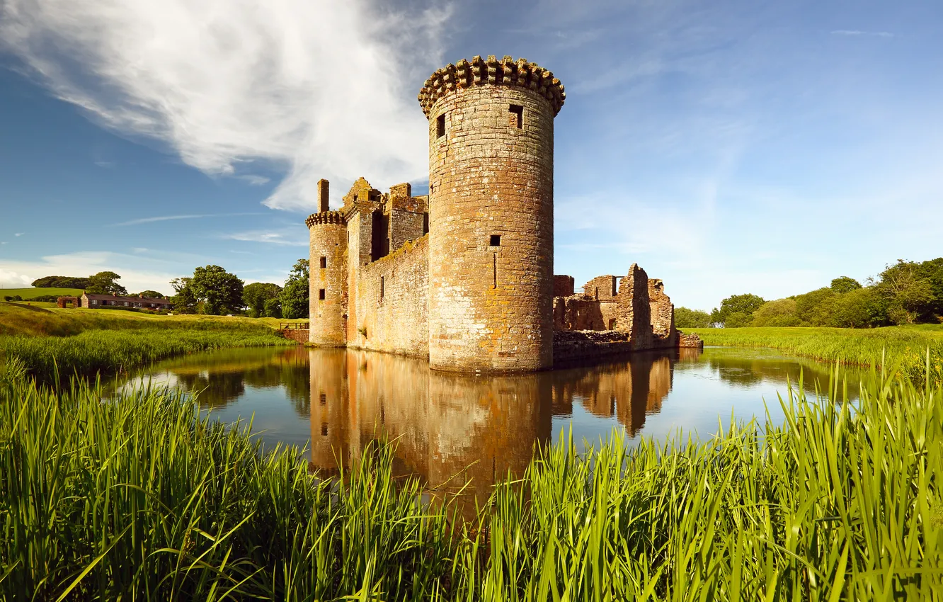 Photo wallpaper lake, castle, tower, vintage, castle