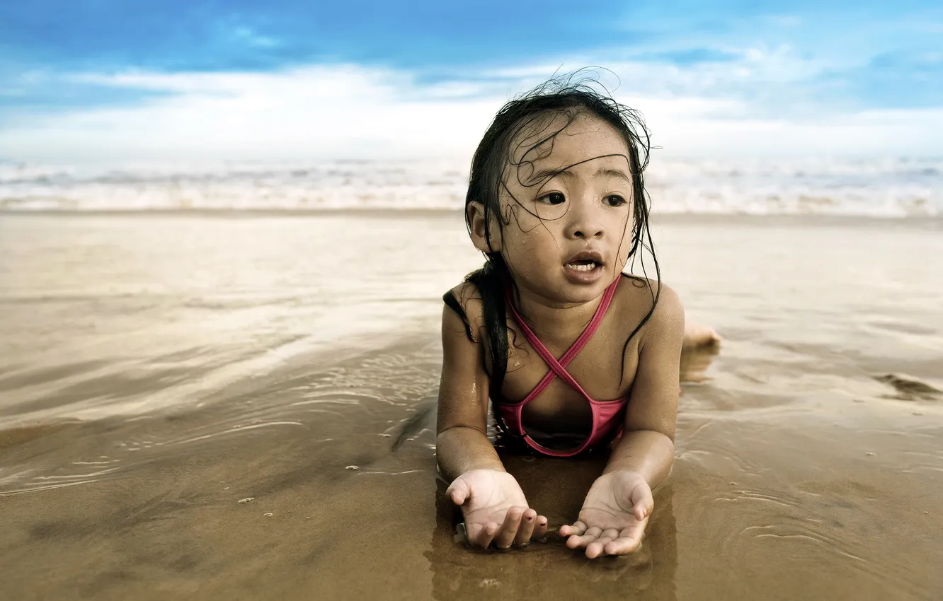 Photo wallpaper sea, mood, girl