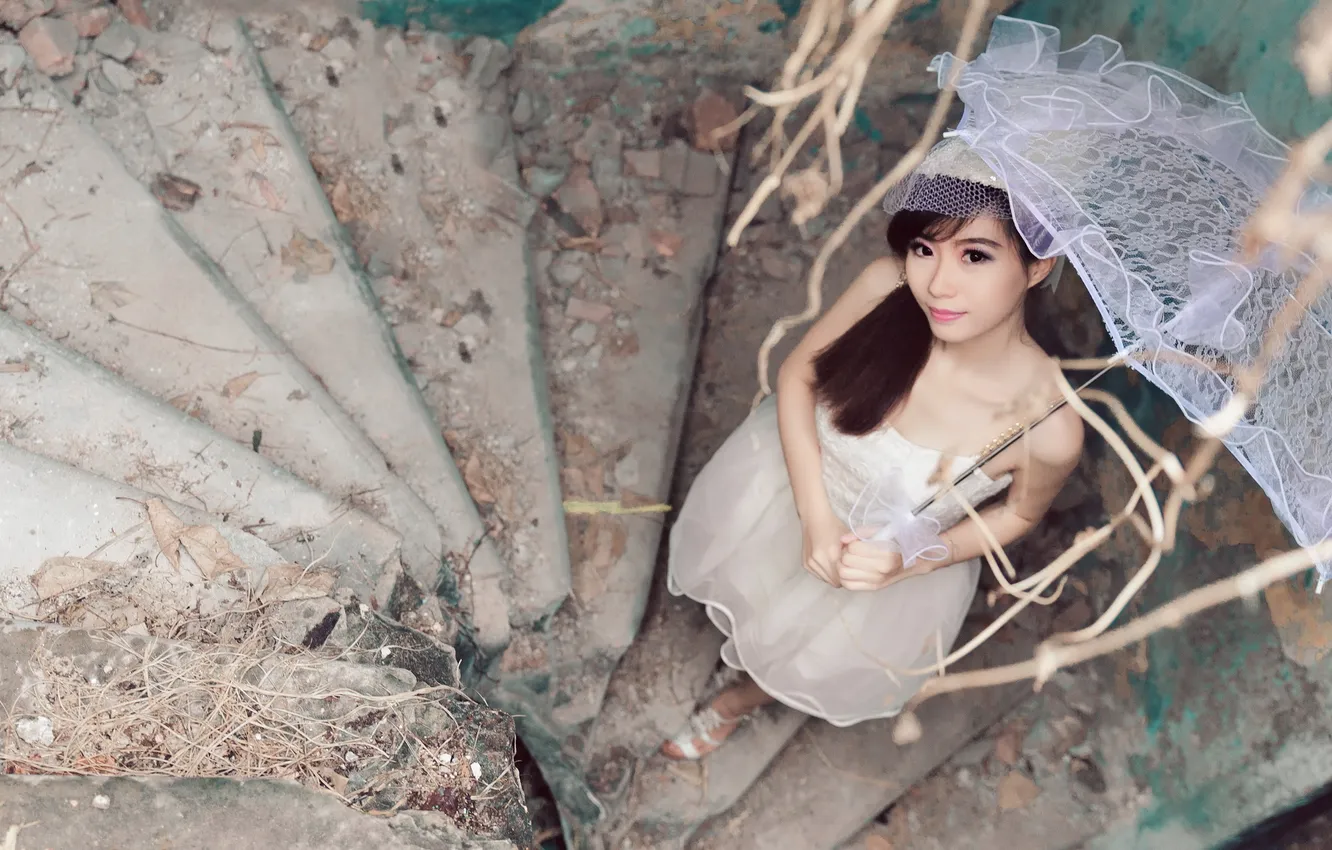 Photo wallpaper look, girl, umbrella, Asian