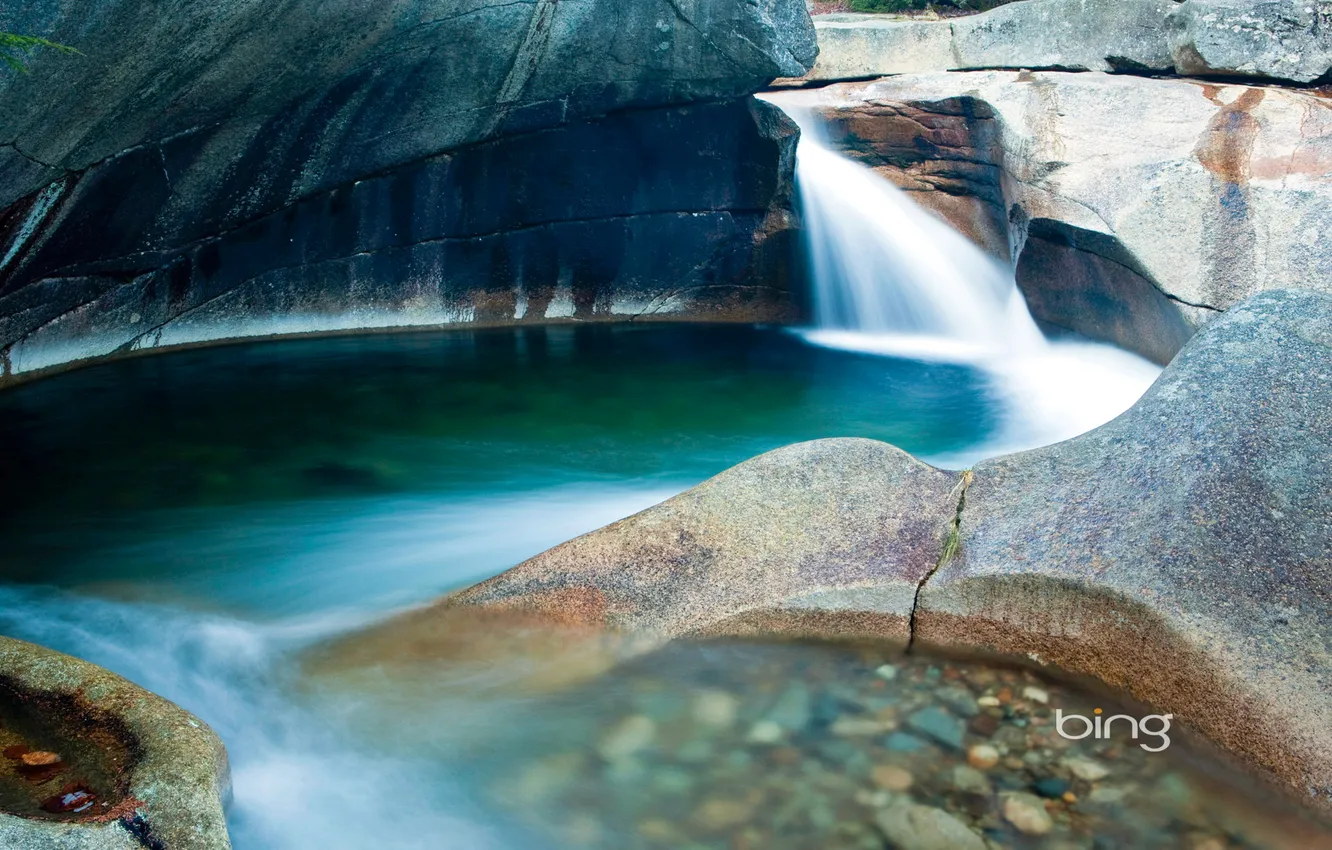 Photo wallpaper lake, rocks, waterfall, stream, New Hampshire, Franconia, Notch State Park