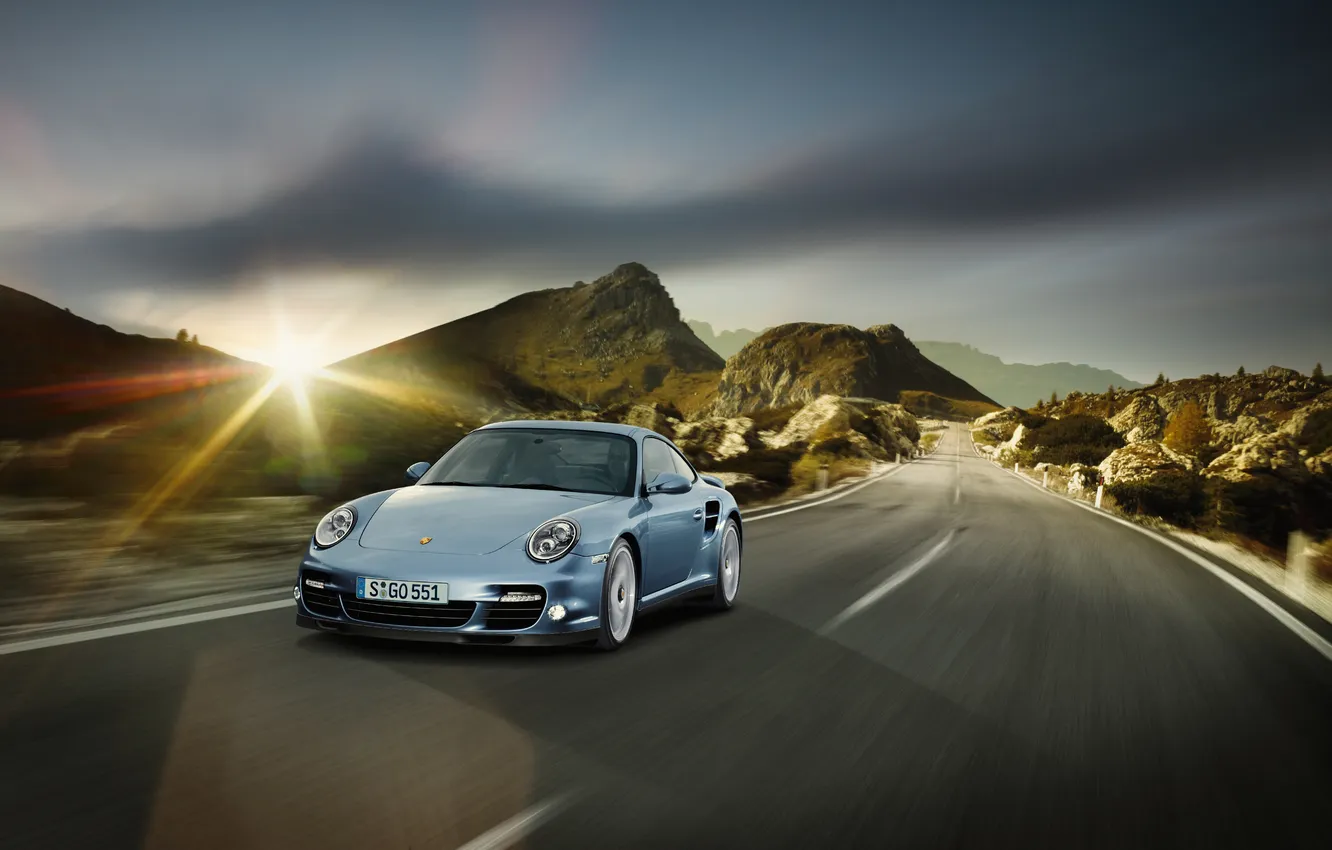 Photo wallpaper road, rocks, dawn, 911, Porsche, supercar, Porsche, Coupe