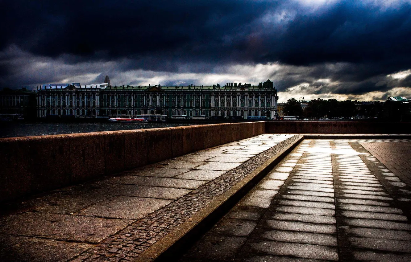 Photo wallpaper river, Peter, Saint Petersburg, The Hermitage, promenade, Neva, St. Petersburg