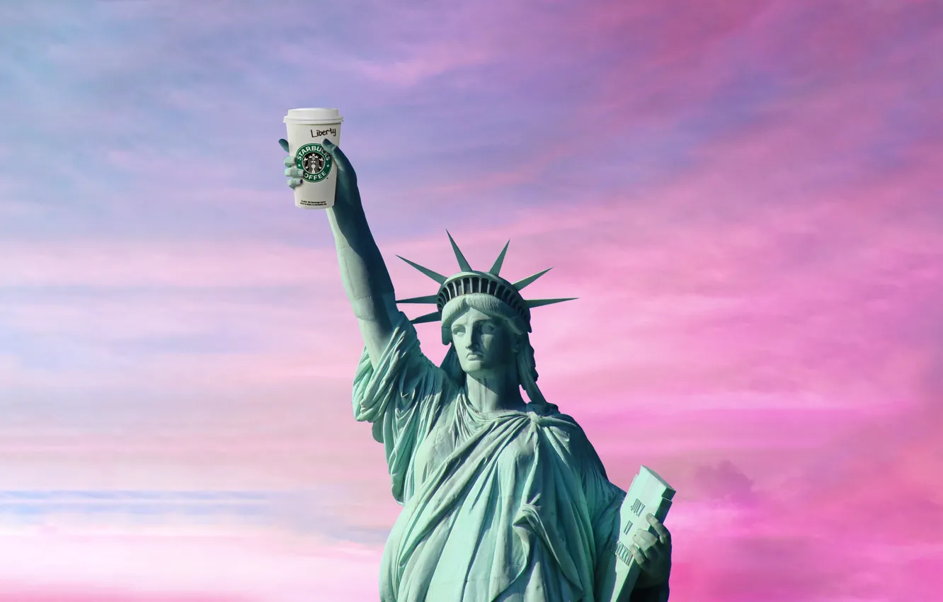 Photo wallpaper Coffee, Statue, USA, The Statue Of Liberty, United States, New York, NYC, New York City