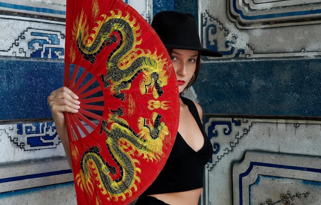 Photo wallpaper girl, fan, Elena Shargina
