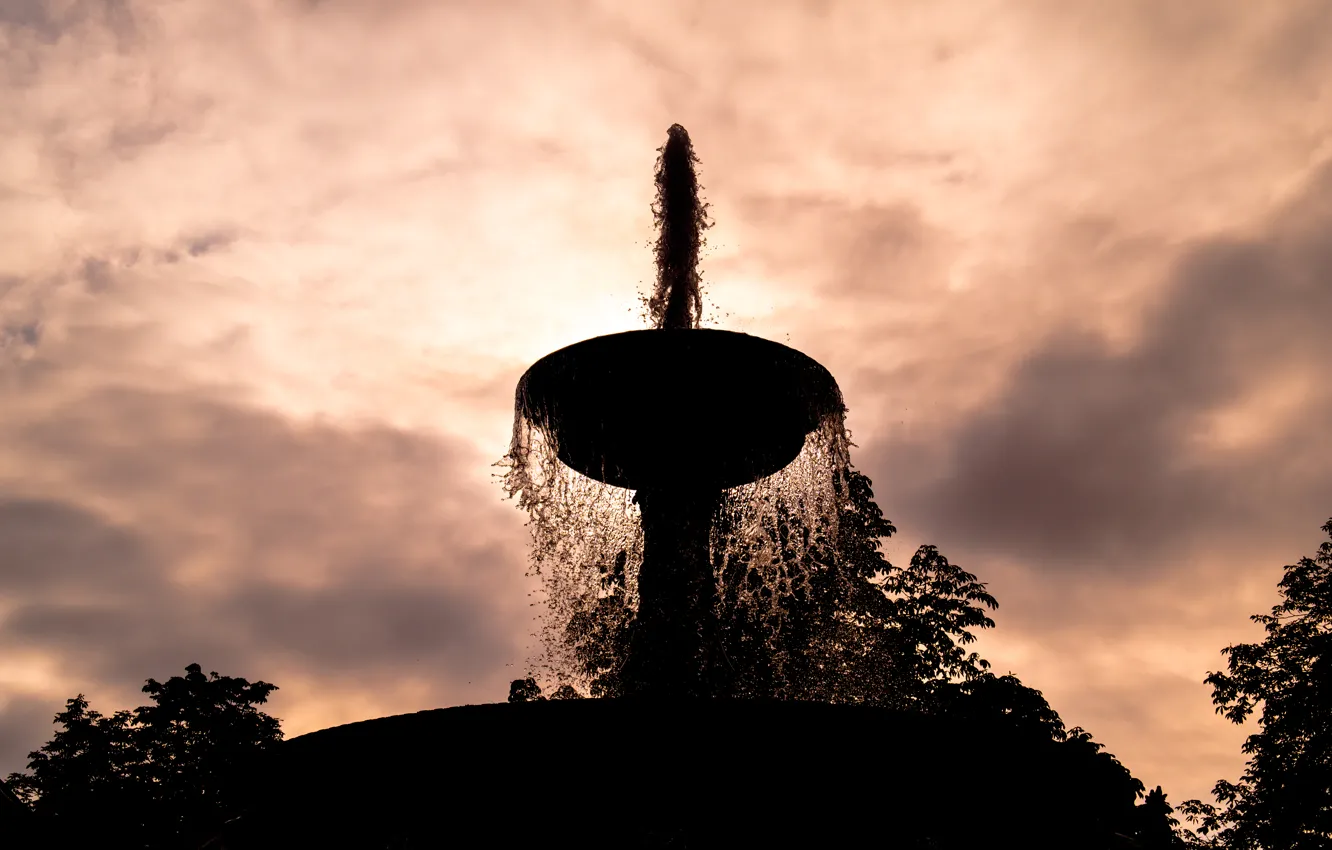 Photo wallpaper light, sky, water, evening, sun, dusk, Stuttgart, Fountain