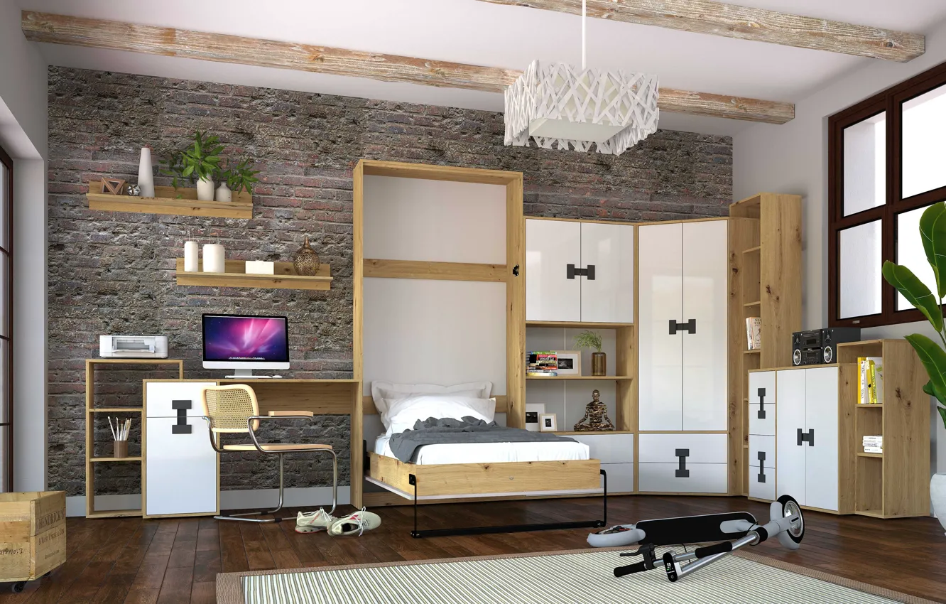 Photo wallpaper design, style, interior, bedroom, children's, Desk, the room of the student