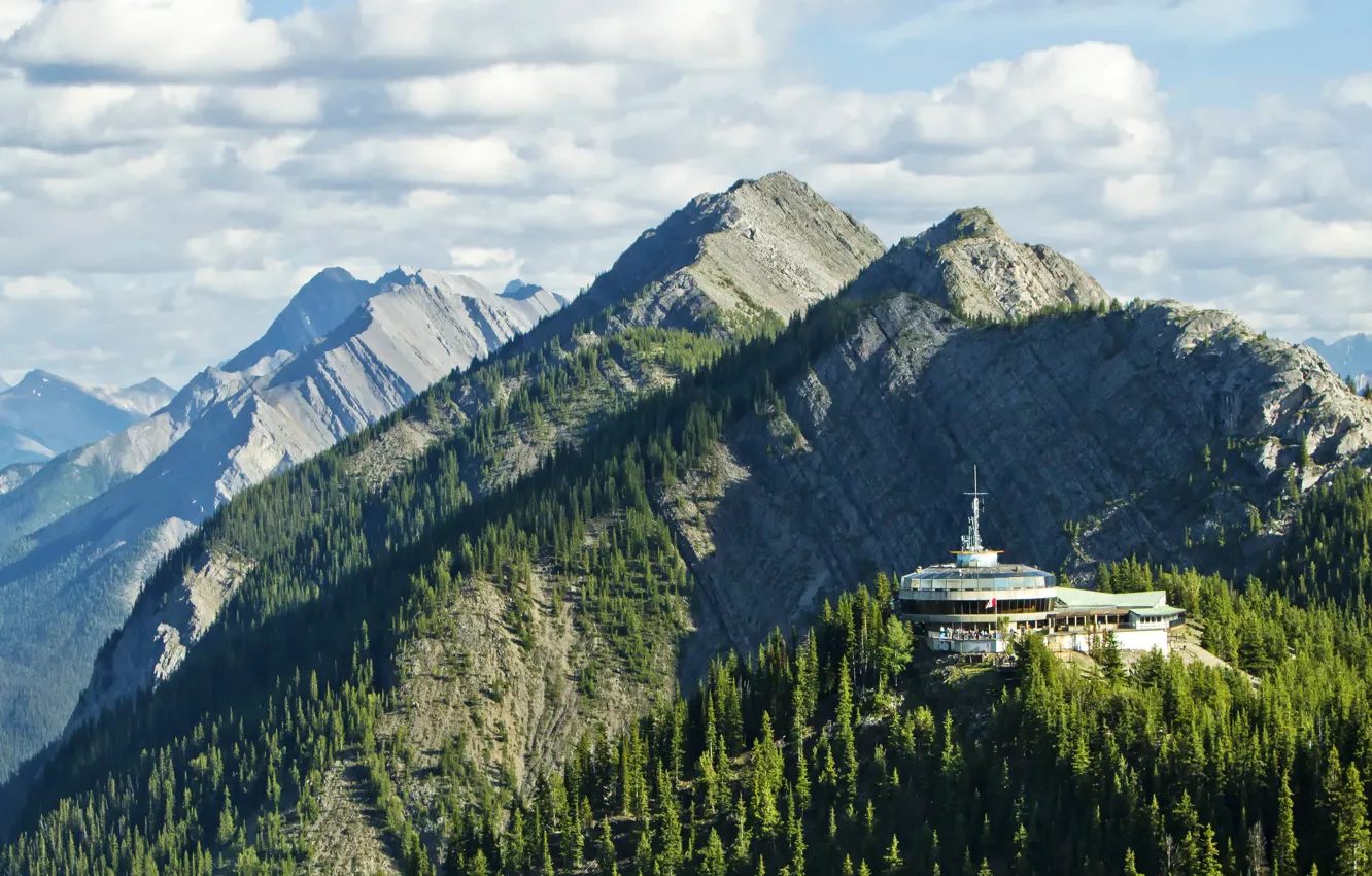 Photo wallpaper forest, clouds, trees, mountains, rocks, Canada, Albert, Banff National Park