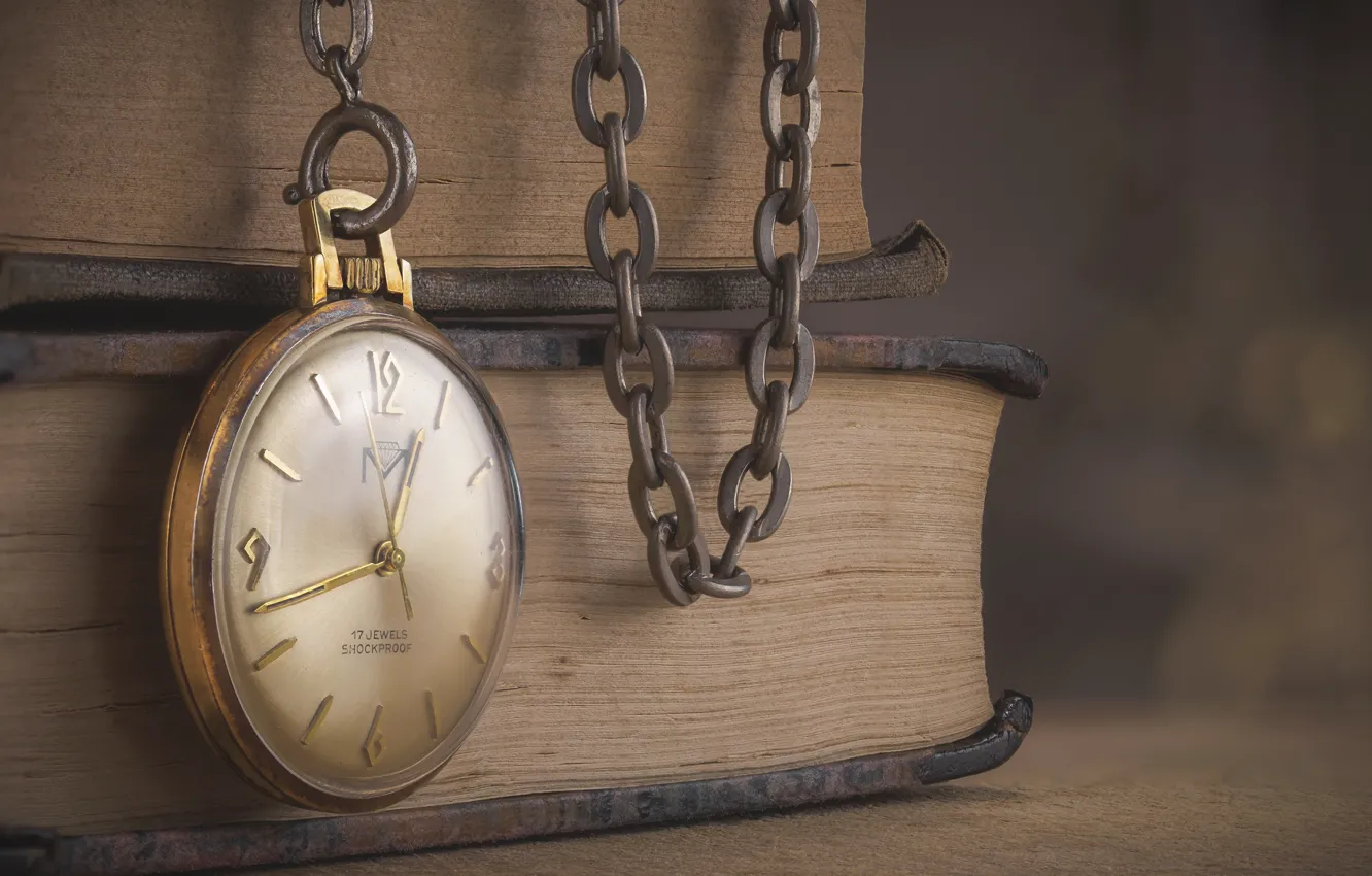 Photo wallpaper watch, book, chain, vintage, pocket