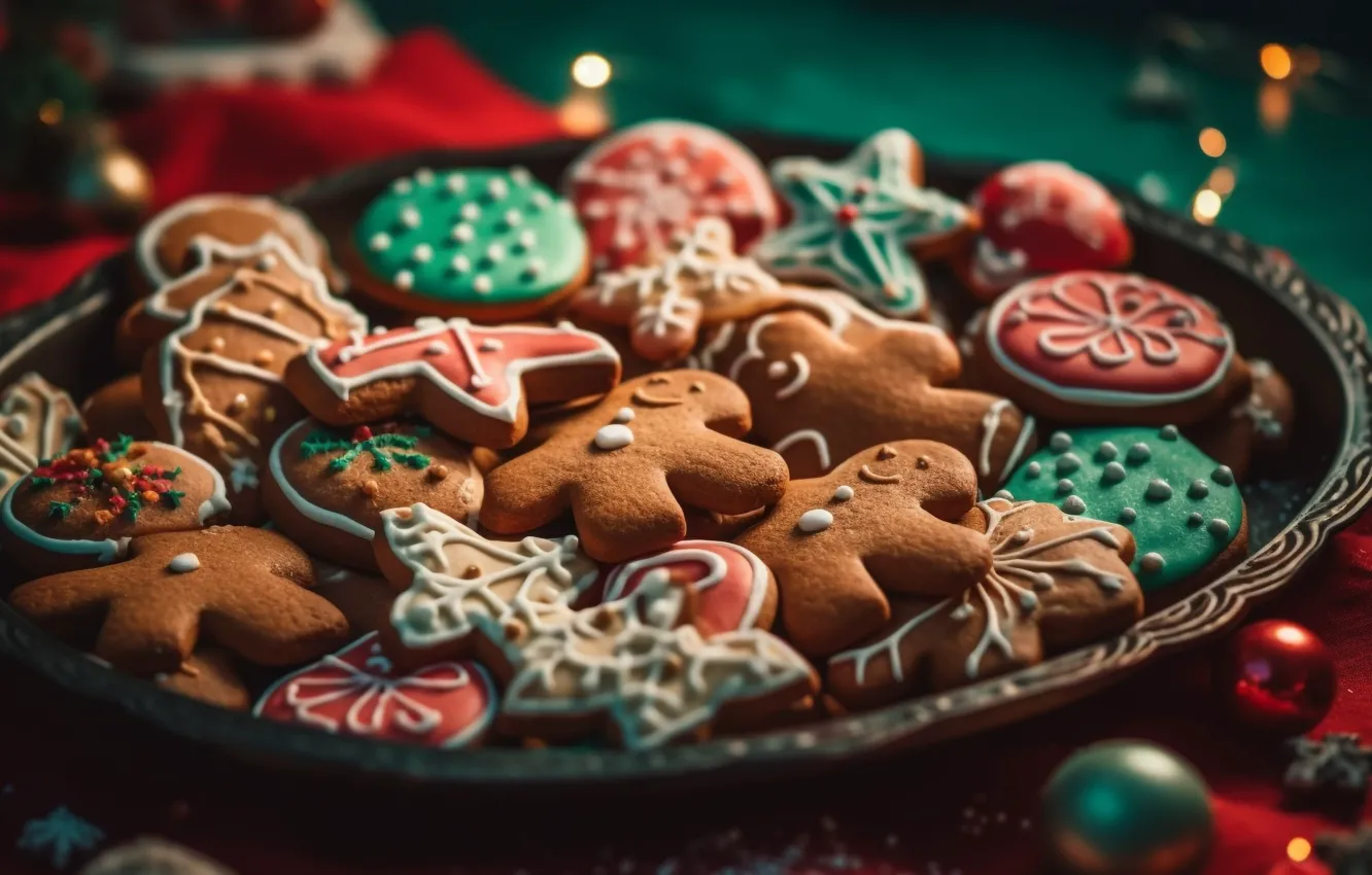 Photo wallpaper new year, cookies, Christmas, figures, cookie, the mold, cooking, AI art