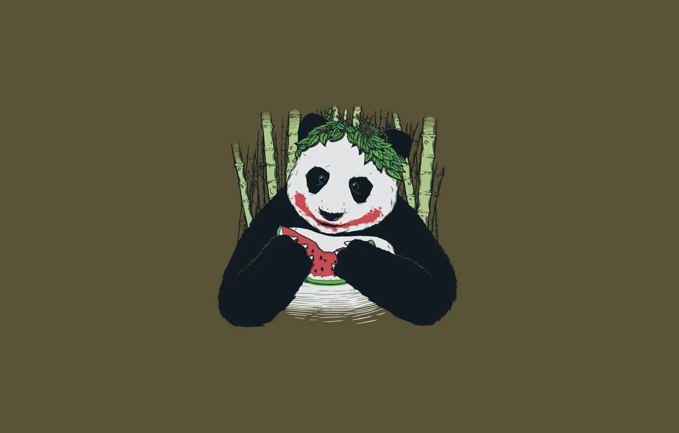 Photo wallpaper black and white, bamboo, watermelon, Panda, joker