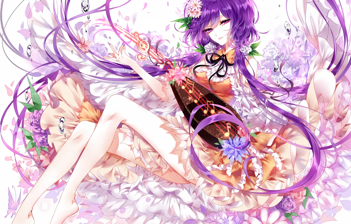 Photo wallpaper girl, touhou, water drops, Touhou, Touhou, Sheya, Benben Tsukumo