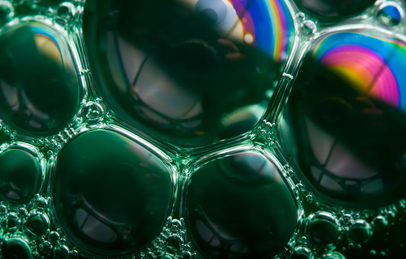Photo wallpaper bubbles, green, rainbow, bubbles, soap, Soap Bubble Rainbows