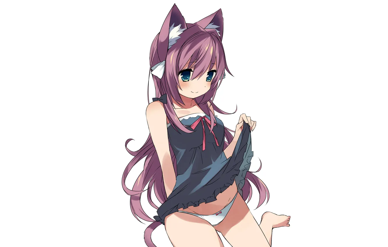 Photo wallpaper girl, sexy, lingerie, panties, long hair, dress, legs, animal ears