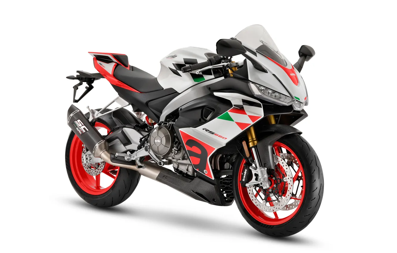 Photo wallpaper Aprilia, Bikes, White background, 2023, Sports bikes, RS 660