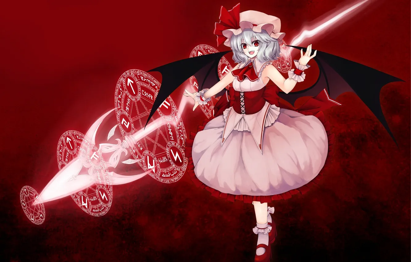 Photo wallpaper look, girl, joy, weapons, magic, the demon, touhou, art
