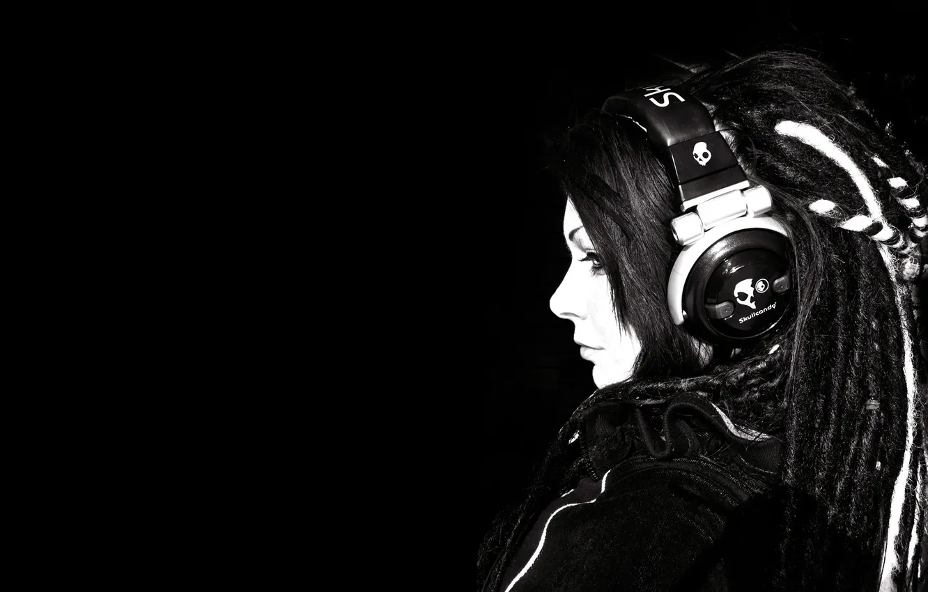 Photo wallpaper look, girl, headphones, dreadlocks