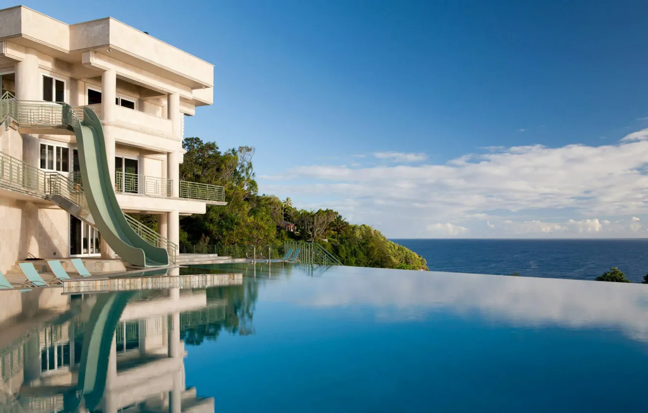 Photo wallpaper Villa, pool, the hotel, by the ocean