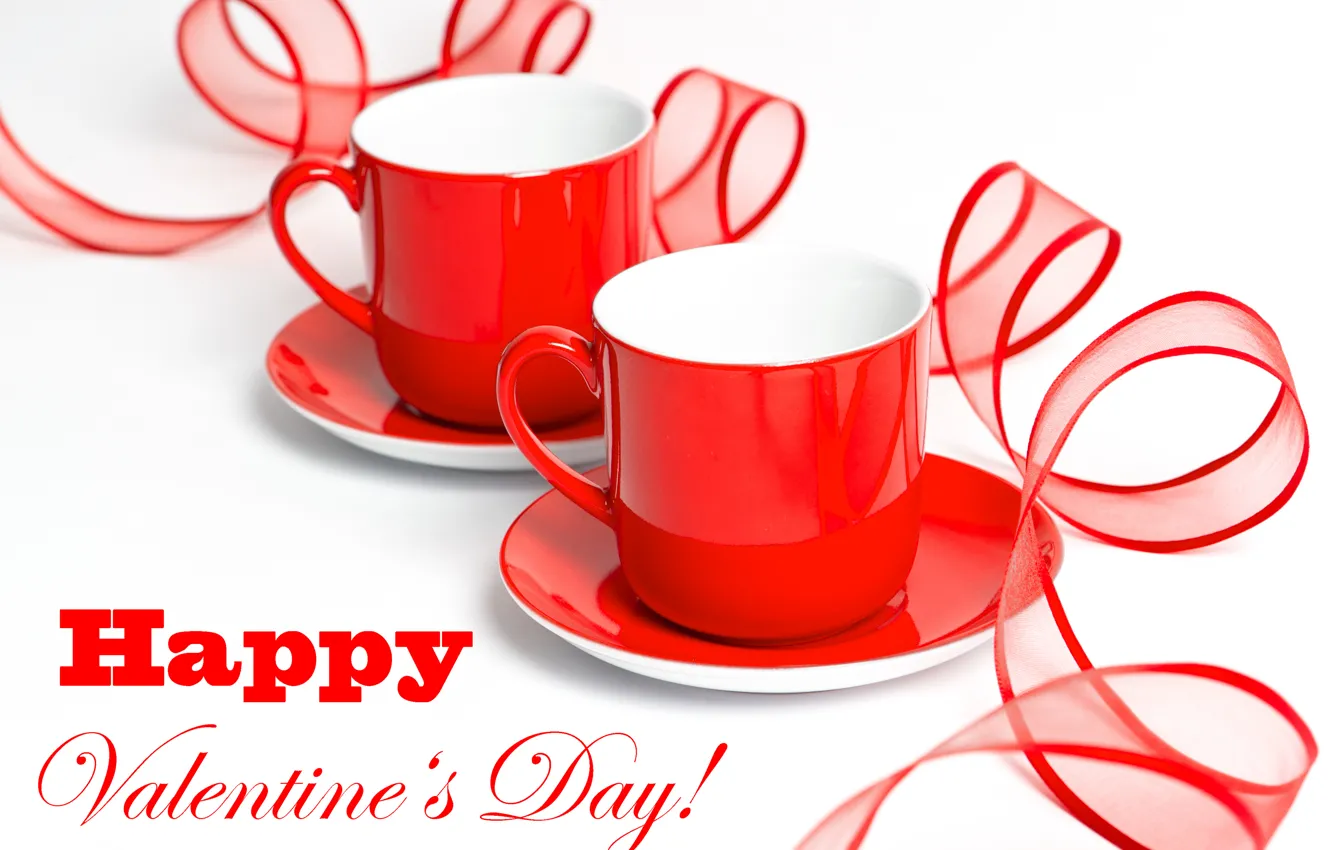 Photo wallpaper red, tape, Cup, Valentine's day, saucer