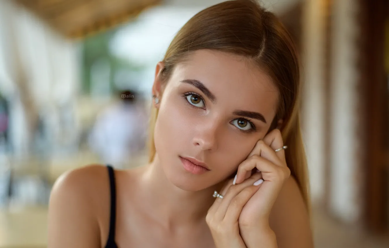 Photo wallpaper girl, brown eyes, photo, photographer, model, lips, ring, brunette