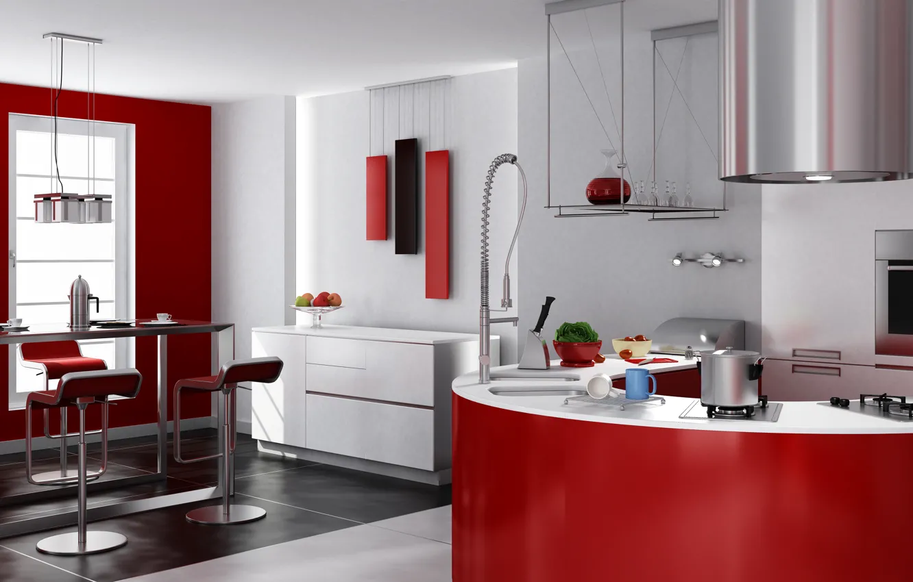 Photo wallpaper apples, window, kitchen, mug, 3d max, Vray