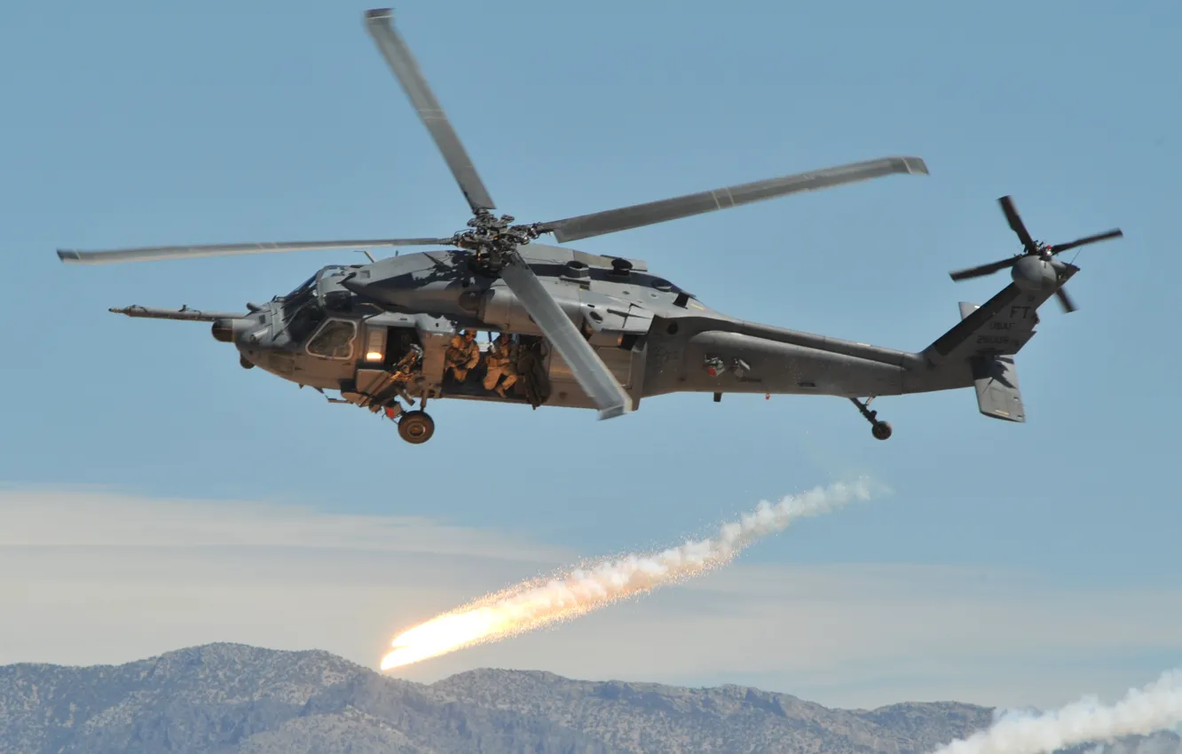 Photo wallpaper flight, mountains, helicopter, Black Hawk, MH-60G