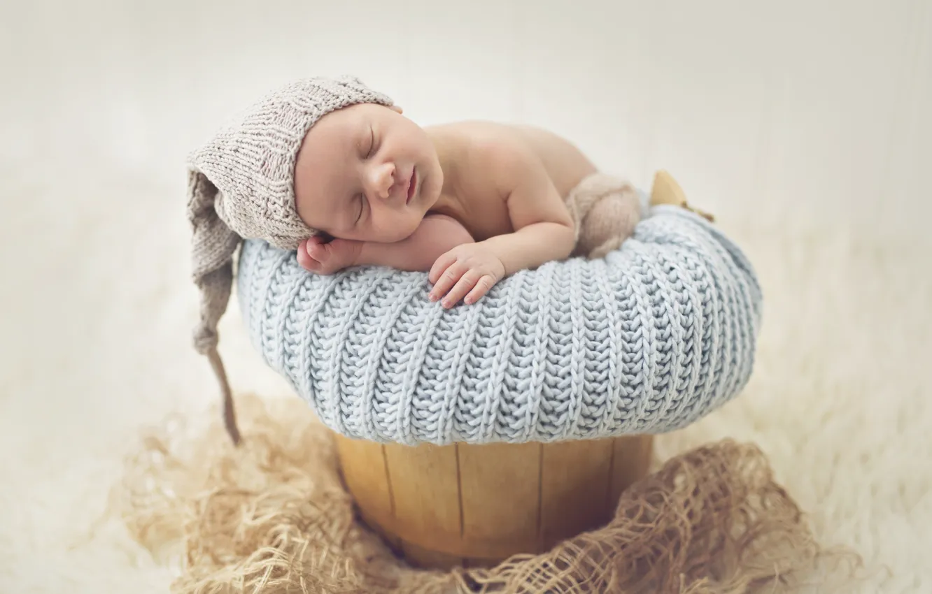 Photo wallpaper sleep, boy, cap, baby
