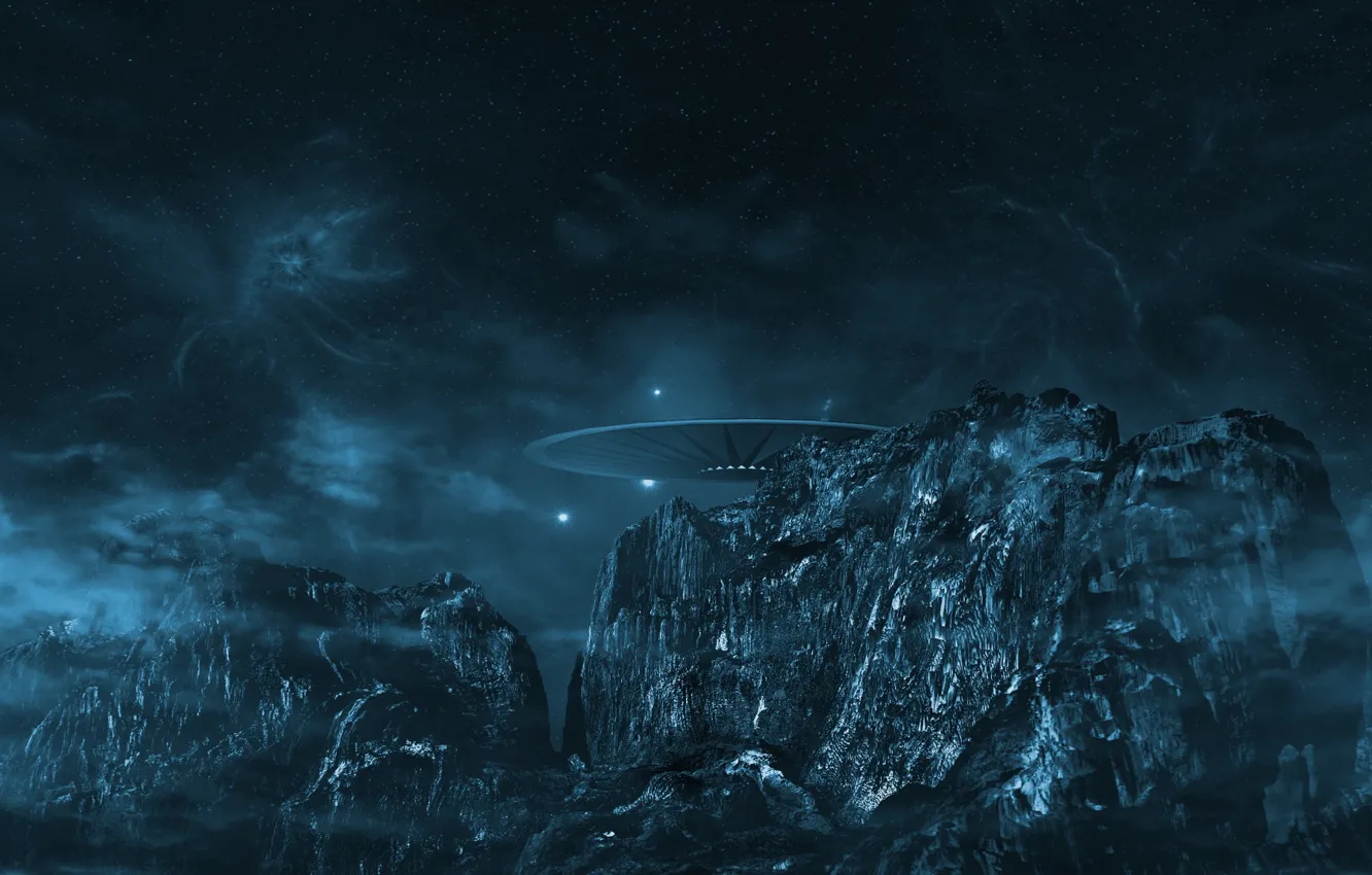 Photo wallpaper energy, space, stars, clouds, landscape, mountains, night, nature